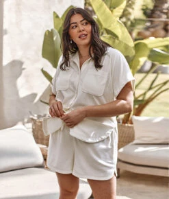 The Towel Terry Button-Down Shirt - White Sand