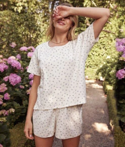 The Pointelle Pajama Shorts Set - Dream Blossom In White Sand & Sky