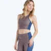 The High Neck Midi Sports Bra Tank - Gingham In Blue Mountain & Toffee