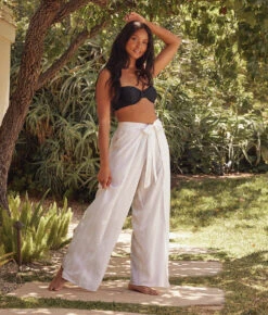 The Easy Breezy Eco Voile Wrap Pant - Sand Dollar Stripe