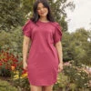 The Luxe Pima Twist-Sleeve T-Shirt Dress - Currant