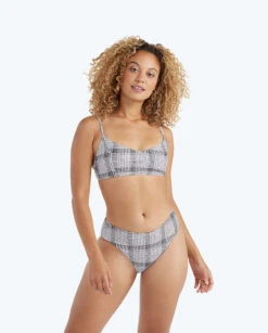 New Arrival 5 The Limited-Edition High Leg Mid Rise Bikini Bottom - Modern Plaid In White Sand