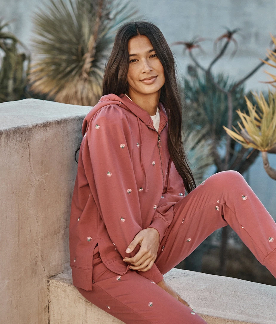 The Softest French Terry Puff-Sleeve Hoodie - Faded Rose Floral Stitch 1 The Softest French Terry Puff-Sleeve Hoodie - Faded Rose Floral Stitch