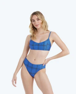 New Arrival 13 The Limited-Edition High Leg Mid Rise Bikini Bottom - Modern Plaid In Hydrangea