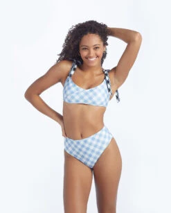The High Leg High Rise Bikini Bottom - Gingham In Cloud