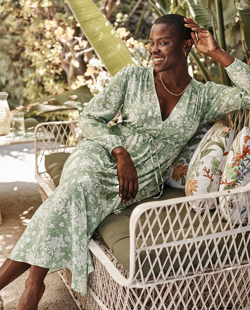 The Cinched Waist Caftan Dress - Vintage Floral In Ivy 1 The Cinched Waist Caftan Dress - Vintage Floral In Ivy