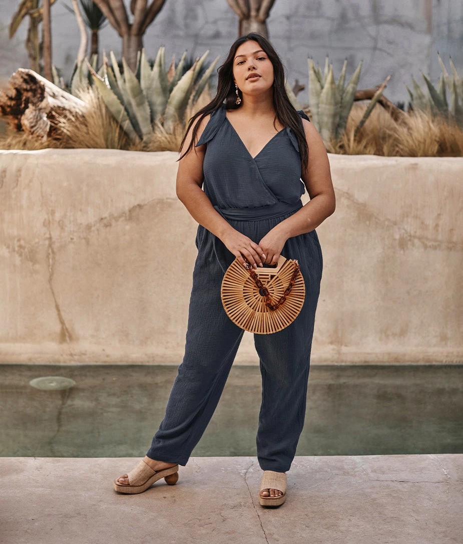 The Going Places Gauze Tie-Shoulder Jumpsuit - Midnight 4 The Going Places Gauze Tie-Shoulder Jumpsuit - Midnight - Image 4