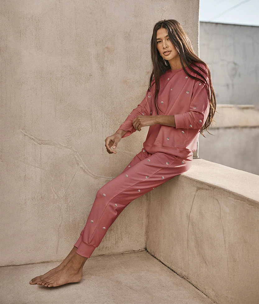 The Softest French Terry Jogger - Faded Rose Floral Stitch 2 The Softest French Terry Jogger - Faded Rose Floral Stitch - Image 2