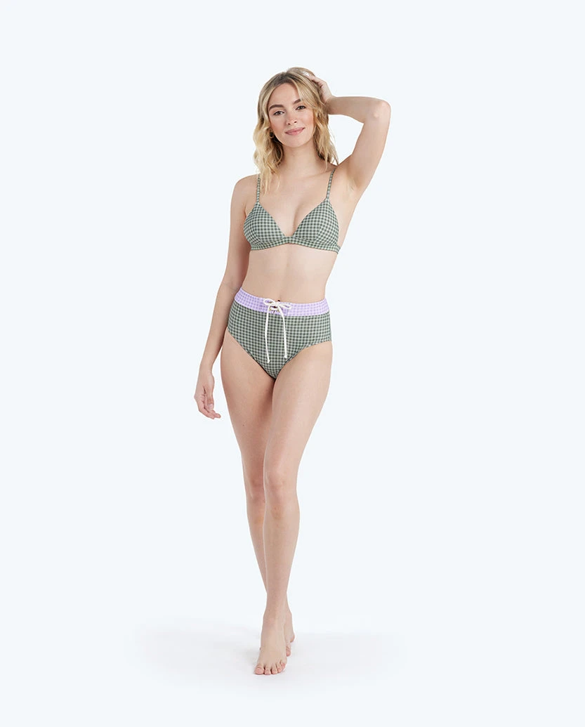 The Triangle Bikini Top - Gingham In Lavender & Ivy 3 The Triangle Bikini Top - Gingham In Lavender & Ivy - Image 3