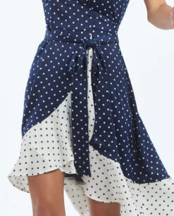 The Beach To Brunch Wrap Dress - Square Dot In Deep Sea & White Sand -Deals US Tropic Bikini Store 3 ModelDetailFront 68c998be 9e31 49ad b64c b123eaed0726