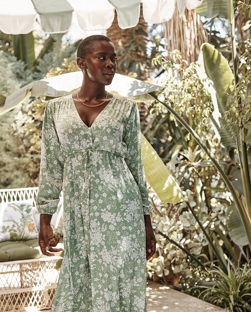 The Cinched Waist Caftan Dress - Vintage Floral In Ivy 3 The Cinched Waist Caftan Dress - Vintage Floral In Ivy - Image 3