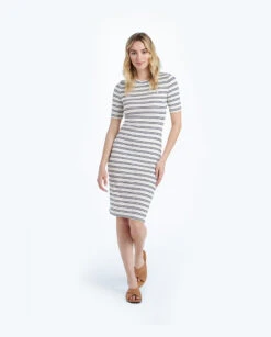 The Softest Ribbed Crew Neck Dress - White Sand & Deep Sea Stripe -Deals US Tropic Bikini Store 3 ModelFullBody 3e6eae9f f577 45b5 8599 2ff608896261