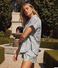 The Poolside Poplin Pull-On Shorts - Secret Garden In Powder Blue & Sage -Deals US Tropic Bikini Store 3 ModelFullBody 95c98e64 121b 42c6 837d 336ef0b21e79