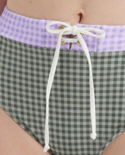 The Lace-Up High Leg High Rise Bikini Bottom - Gingham In Lavender & Ivy -Deals US Tropic Bikini Store 4 ModelDetailBack e12305b0 d7cb 431b baa1 0f251093058e