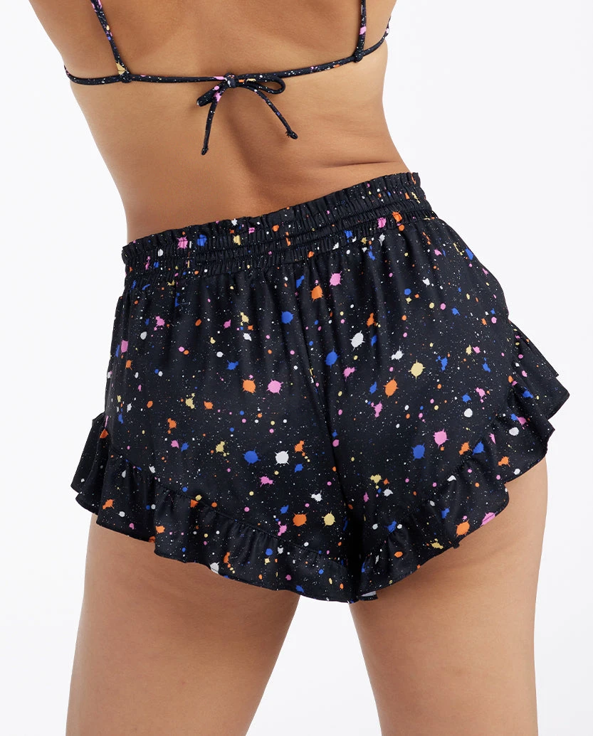 The Silky Ruffle Shorts - Paint Splatter In Sea Urchin 4 The Silky Ruffle Shorts - Paint Splatter In Sea Urchin - Image 4