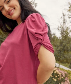 The Luxe Pima Twist-Sleeve T-Shirt Dress - Currant -Deals US Tropic Bikini Store 4 ModelDetail ac601124 240a 4e0f a787 40b3d4696b82