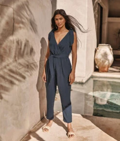 The Going Places Gauze Tie-Shoulder Jumpsuit - Midnight