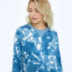 The Softest French Terry Relaxed Crew - Blue Horizon Tie Dye -Deals US Tropic Bikini Store FTpullover BlueTieDye detail
