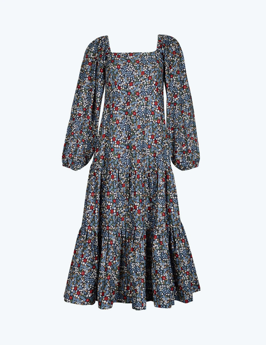 The Tiered Puff Sleeve Dress - Outbloom In Midnight 2 The Tiered Puff Sleeve Dress - Outbloom In Midnight - Image 2