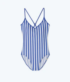 The Contrast V-Neck Classic One-Piece - Stripe In Hydrangea & White Sand -Deals US Tropic Bikini Store FlatLay6 ad4847ea f329 4c4c 9d56 792d5f08a9b9