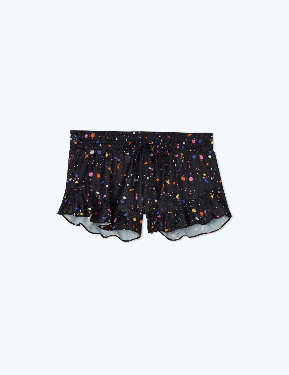 The Silky Ruffle Shorts - Paint Splatter In Sea Urchin 5 The Silky Ruffle Shorts - Paint Splatter In Sea Urchin - Image 5