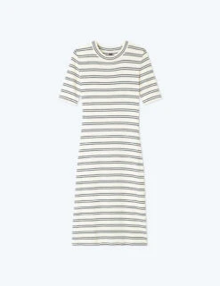 The Softest Ribbed Crew Neck Dress - White Sand & Deep Sea Stripe -Deals US Tropic Bikini Store FlatLay 39