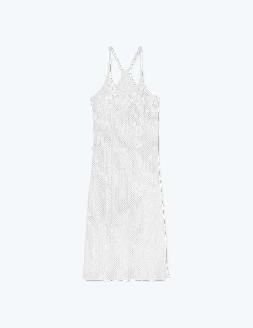 The Crochet Paillette Midi Dress - White Sand 3 The Crochet Paillette Midi Dress - White Sand - Image 3