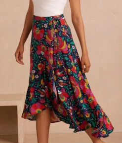 The Silky Luxe Beach To Brunch Wrap Skirt - Super Bloom 5 The Silky Luxe Beach To Brunch Wrap Skirt - Super Bloom -Deals US Tropic Bikini Store PDP Beach to Brunch Skirt Super Bloom Front Crop