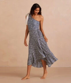 The Silky Luxe Beach To Brunch Wrap Skirt - Beach Botanical In Deep Sea