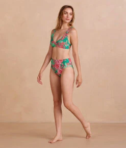 The Tide Scoop Neck Bikini Top - Burst Floral In Azalea And Seaglass -Deals US Tropic Bikini Store PDP Image Template Swim Front Full