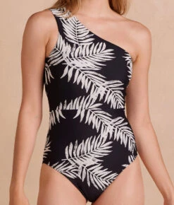 The Ruched Sidestroke - Palms In Sea Urchin & White Sand -Deals US Tropic Bikini Store PDP Ruched Sidestroke Palms SeaUrchin WhiteSand Front Detail
