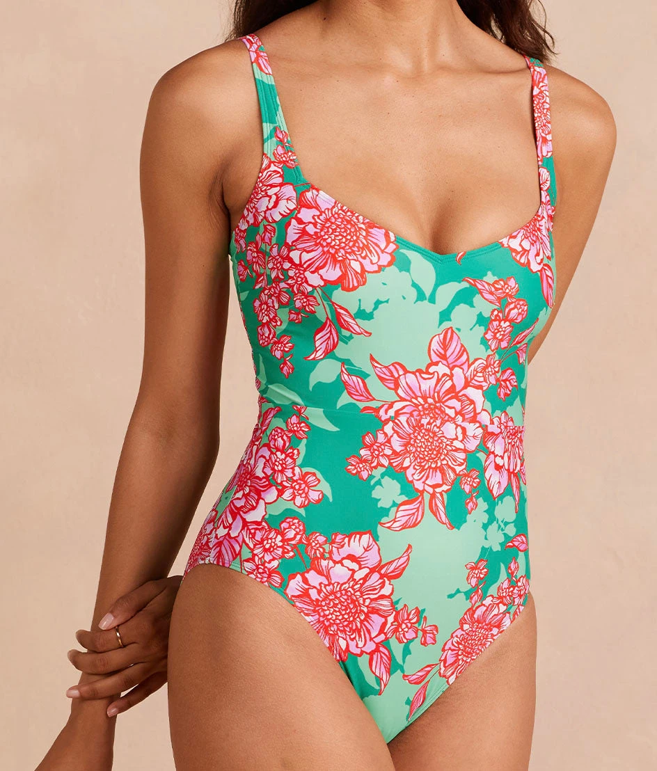 The Seascape Sweetheart One Piece - Burst Floral In Azalea And Seaglass 4 The Seascape Sweetheart One Piece - Burst Floral In Azalea And Seaglass - Image 4