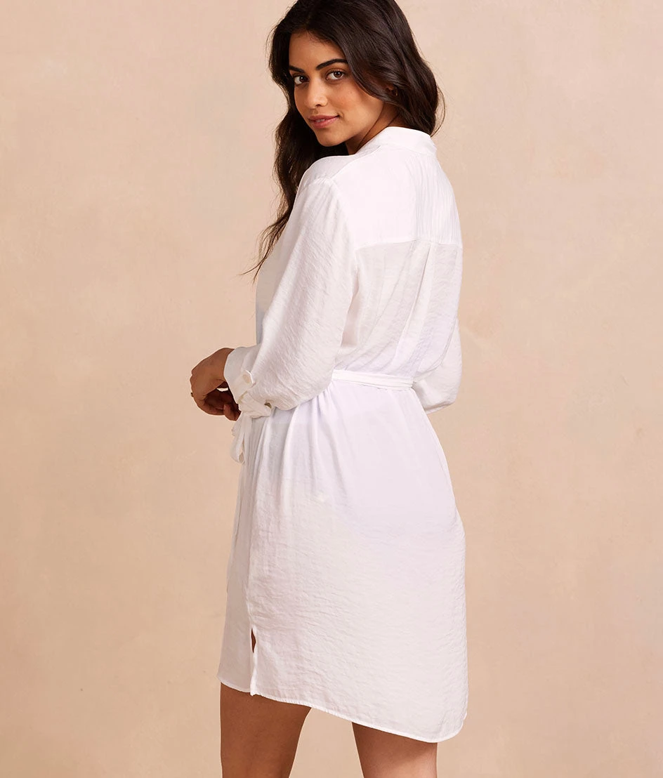 The Silky Luxe Short Effortless Shirtdress Cover-Up - White Sand 2 The Silky Luxe Short Effortless Shirtdress Cover-Up - White Sand - Image 2