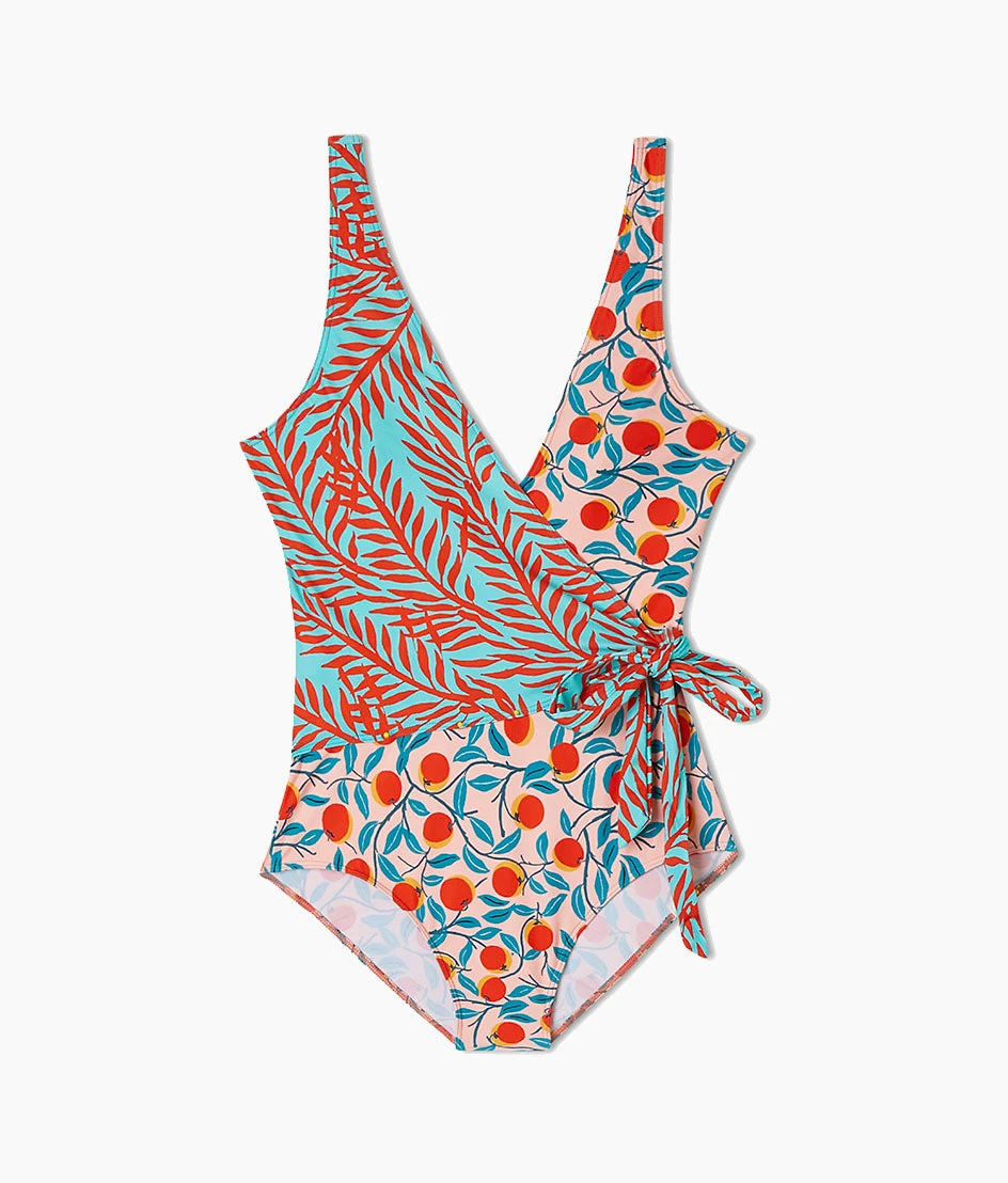 The Perfect Wrap One-Piece - Pink Nectarine Orchard & Aqua Bella Palms 5 The Perfect Wrap One-Piece - Pink Nectarine Orchard & Aqua Bella Palms - Image 5