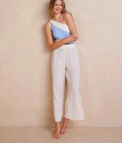 The Palazzo Pant With Ties - White Sand -Deals US Tropic Bikini Store PalazzoPantwithTies WhiteSand Front