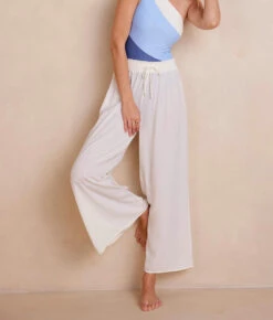 The Palazzo Pant With Ties - White Sand -Deals US Tropic Bikini Store PalazzoPantwithTies WhiteSand Front Crop