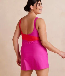 The Ruched Swim Skirt - Hibiscus -Deals US Tropic Bikini Store RuchedSwimSkirt Hibiscus Back Crop