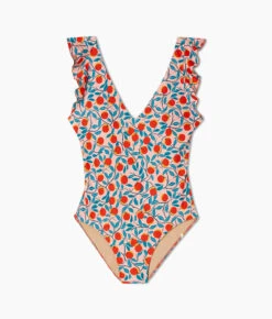 The Ruffle Backflip - Pink Nectarine Orchard -Deals US Tropic Bikini Store Ruffle Backflip PinkNectarine