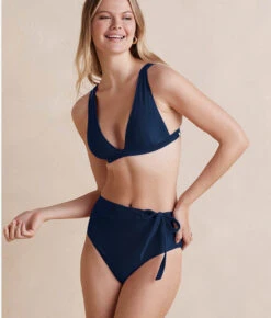 The Side-Tie High Leg High Rise Bottoms - Deep Sea