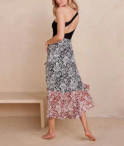 The Silky Luxe Beach To Brunch Wrap Skirt - Watercolor Dot In Sea Urchin & White Sand -Deals US Tropic Bikini Store SilkyLuxeBeachtoBrunchWrapSkirt WatercolorDotinSeaUrchin WhiteSand Back