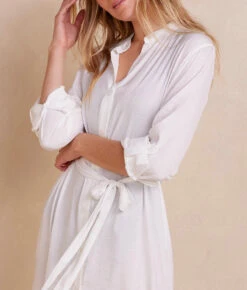 The Silky Luxe Long Effortless Shirtdress Cover-Up - White Sand -Deals US Tropic Bikini Store SilkyLuxeEffortlessShirtdressCover Up WhiteSand Detail