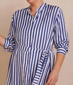 The Silky Luxe Short Effortless Shirtdress Cover-Up - Nautical Stripe In Blue Mountain -Deals US Tropic Bikini Store SilkyLuxeShortEffortlessShirtdressCover Up NauticalStripeinBlueMountain Detail