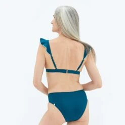 The Ruffle Plunge Bikini Top - Seaweed & Coastal -Deals US Tropic Bikini Store ruffleplungebk green back web 4 2