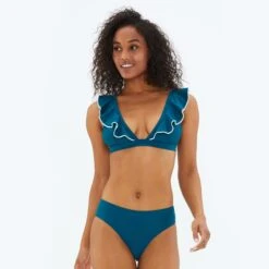 The Ruffle Plunge Bikini Top - Seaweed & Coastal